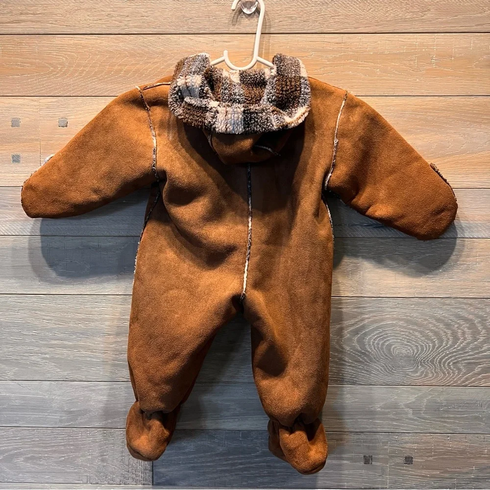 La Petite Rothschild Baby Bunting Snowsuit Suede Like Plaid Sherpa Lined 6/9‎